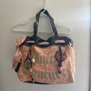 Juicy Couture Pink Velour Bag with Leather Accents
